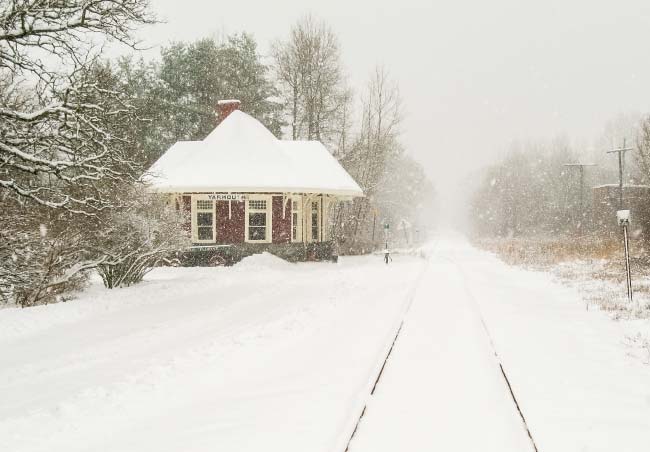 Historic Grand Trunk Railroad Station in Winter