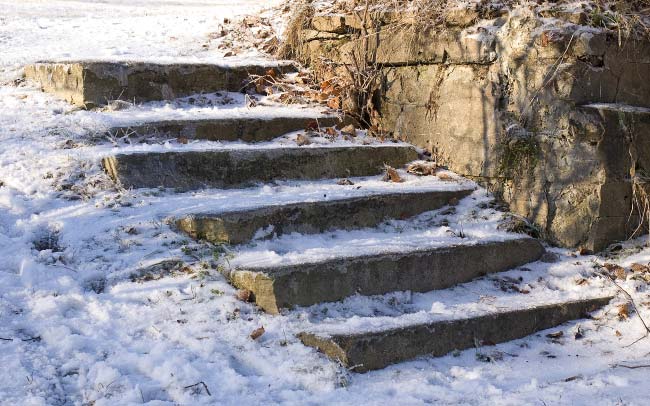 Snow Covered Mill Steps in Royal River Park