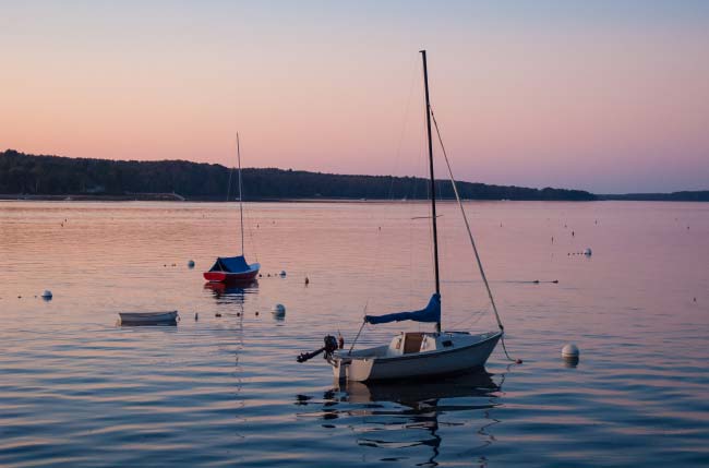 Boats Off Littlejohn Island at Sunrise