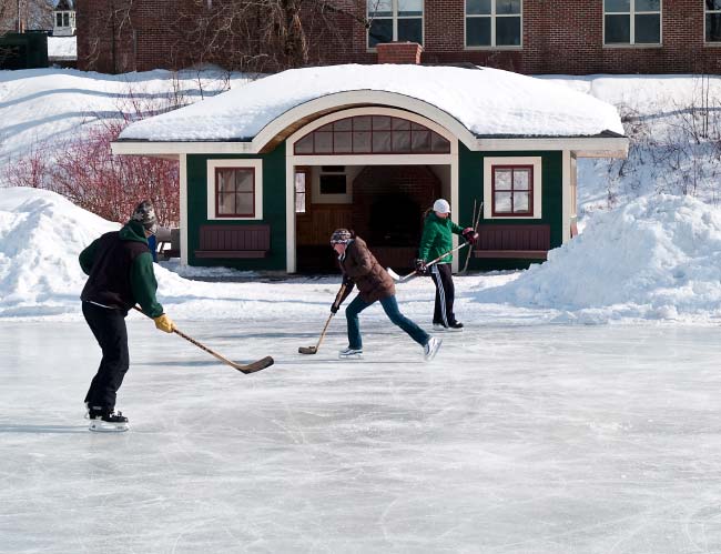 Skaters in Front of Warming Hut