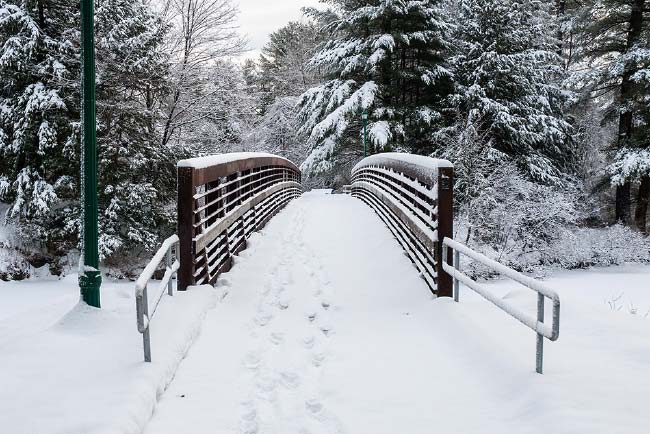 Footbridge Over the Royal River in Winter