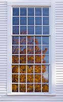 Autumn Tree Reflection in Window of Old Baptist Meeting House - click to view larger image...